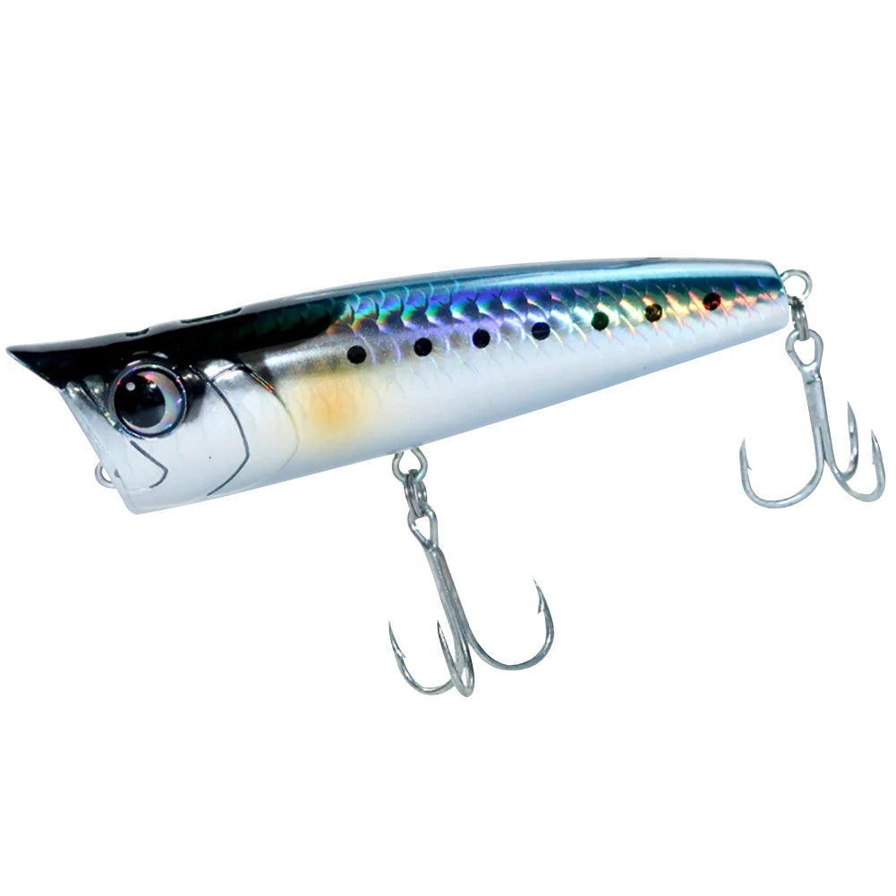 Popper Fishing Lure with Hook Floating Fishing Lure 3D Eyes Artificial Wobbler Swimbait for Freshwater Saltwater Surface Fishing