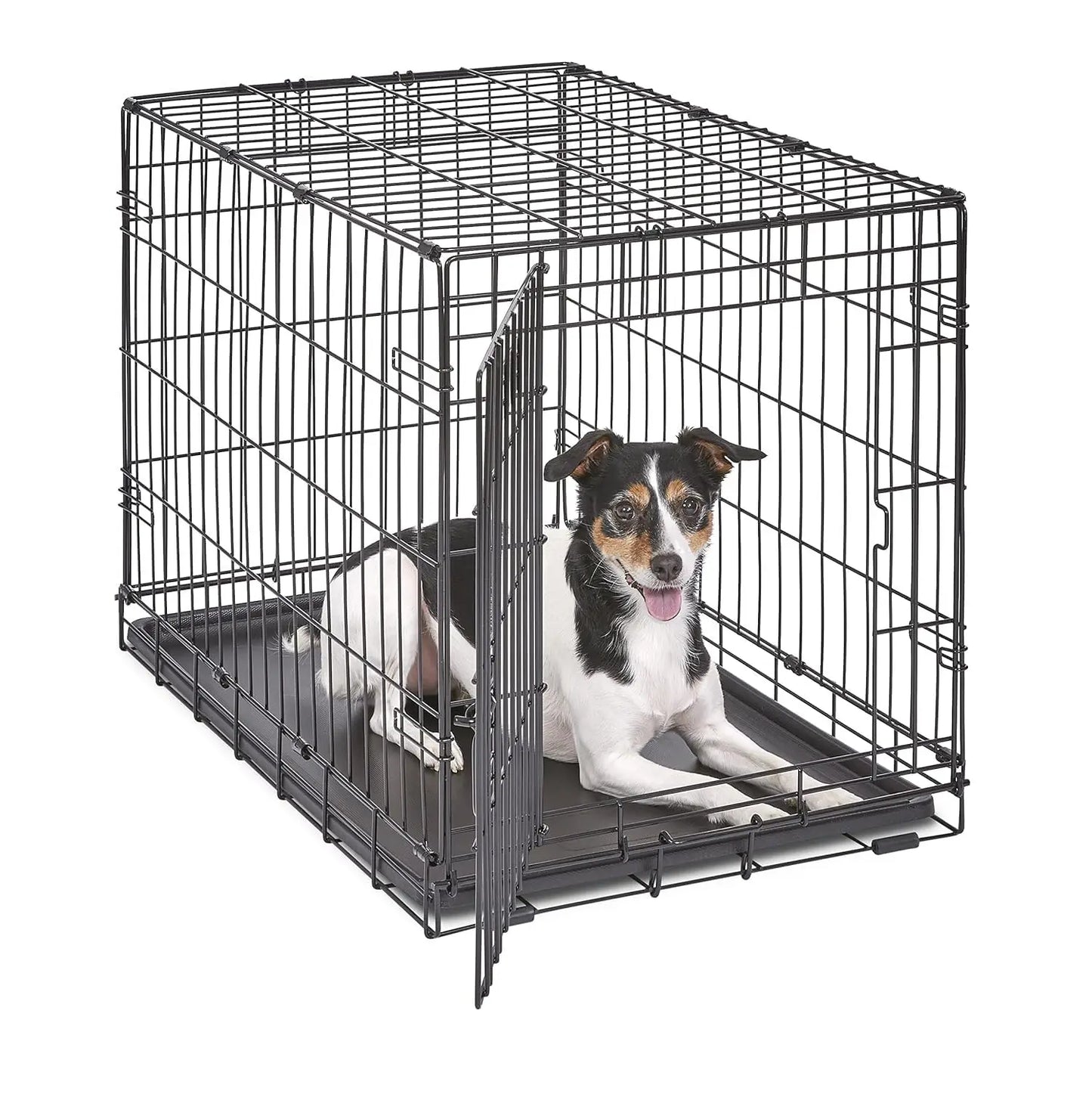 36" Folding Dog Crate with Divider, Leak-Proof Tray & Latches, Portable Wire Kennel for Medium Large Breed Dogs