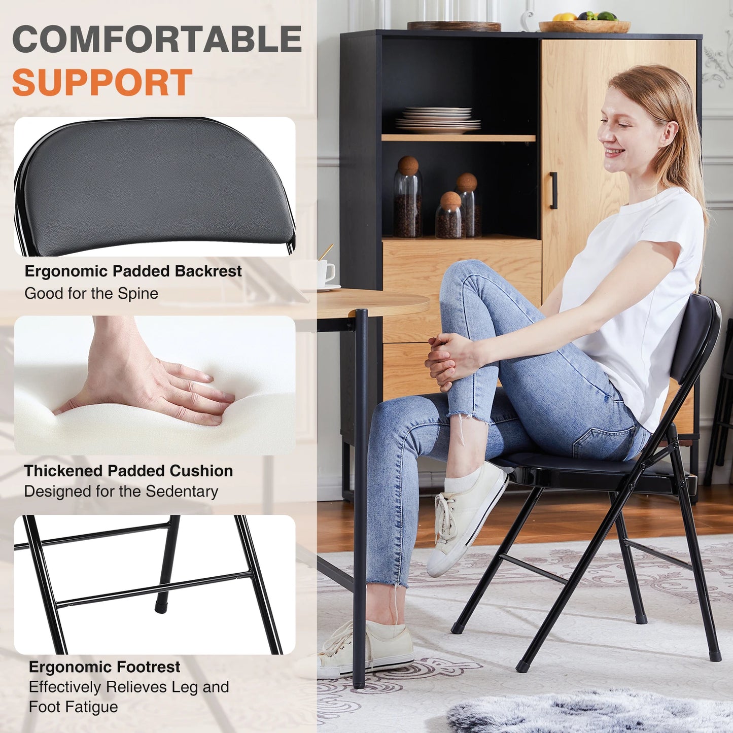 Padded Folding Chair 4 Pack Sturdy Metal Living Room Dinner Chairs Easy to Use Storage Outdoor Home Office