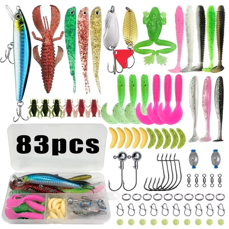 107-Piece Lure Fishing Set for Trout, Pike, and Bass Multi-Bait Fishing Kit with Layered Tackle Storage Professional Gear Storag