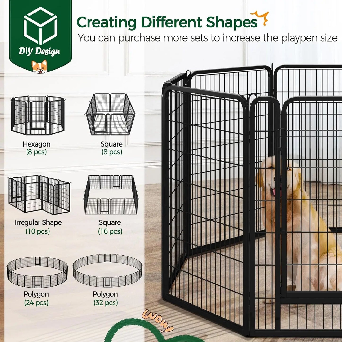 40 Inch 8-Panel Heavy Duty Metal Pet Playpen for Indoor/Outdoor Use, RV Camping, Yard, Garden