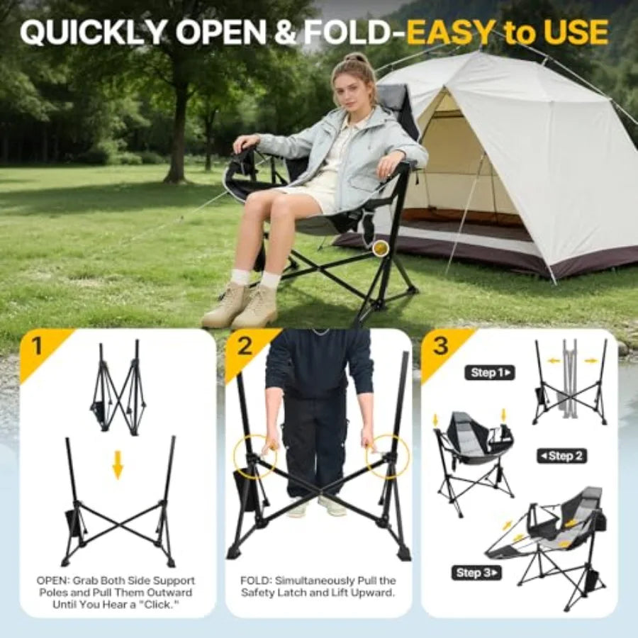 Heavy Duty Hammock Camping Chair with Footrest Swinging Portable Folding Outdoor Rocker for Adults 500lbs Oversized Foldable Ch