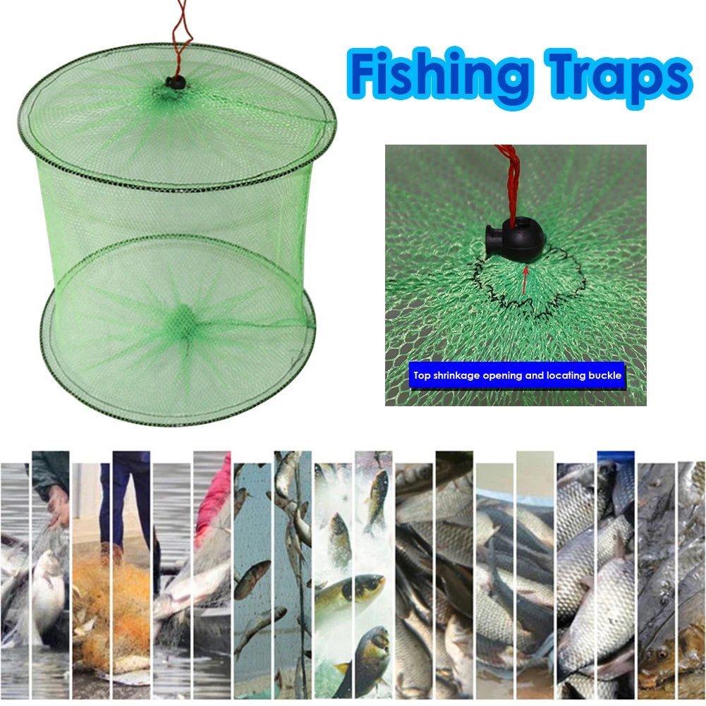 Foldable 2-Layer Fish Guard Nets Mesh Outdoor Portable Nylon Fish Crab Lobster Storage Cage Fishing Trap Network
