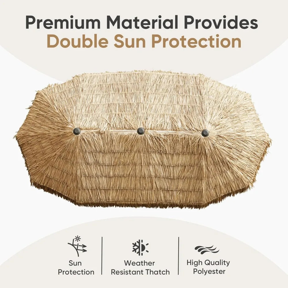 13ft Tiki Patio Umbrella Outdoor Table Umbrella, Market Umbrella with 12 Sturdy Ribs, with Crank for Garden, Lawn, Deck, Back