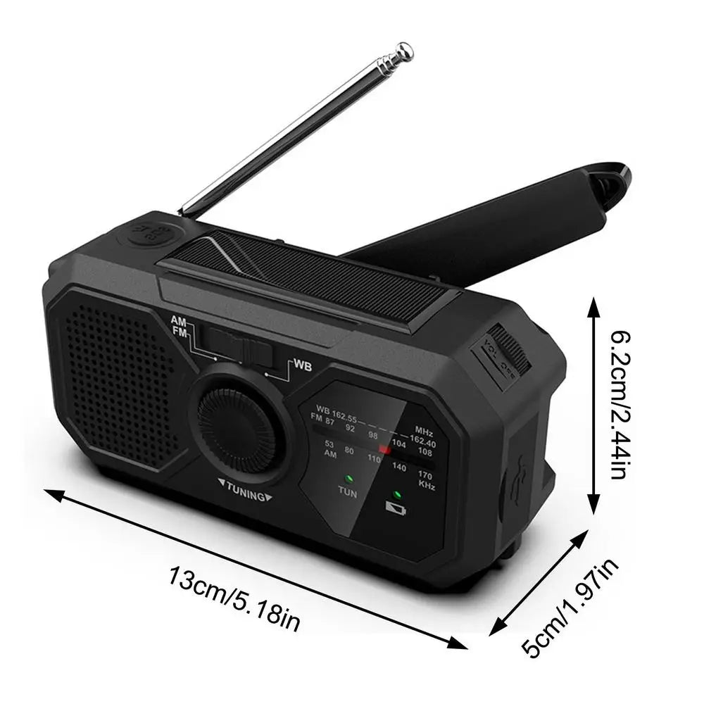 Wind Up Radio USB Rechargeable Solar Powered Radio Mobile Charging FM Radio LED Flashlight Camping Hand-Cranked Lighting Radio