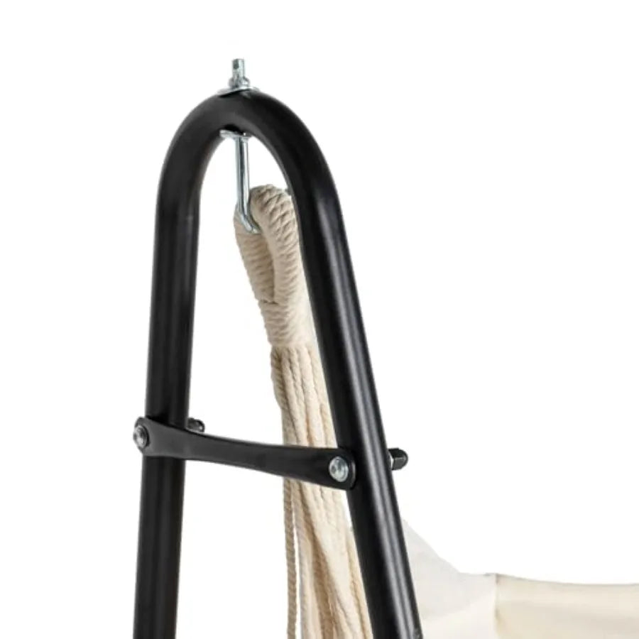 Outdoor Patio Hammock Chair with U Shape Stand Black/Cream White Hanging Lounge Chair with Side Pocket for Garden Deck Yard