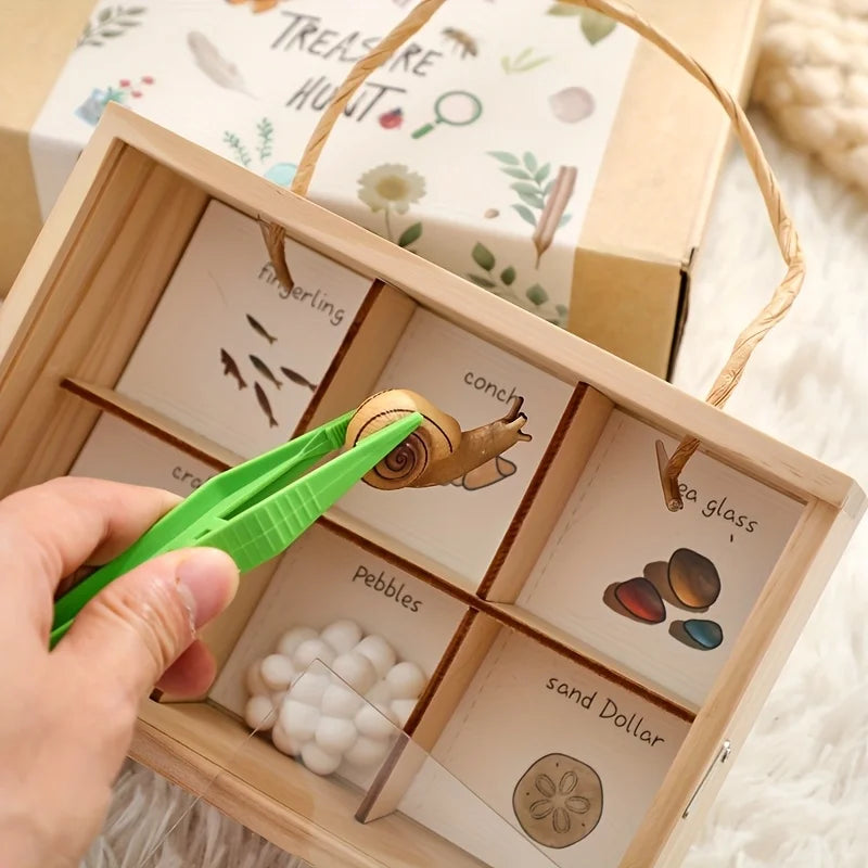 Kids Outdoor Explorer Kit Wooden Binoculars Treasure Storage Box Nature STEM Learning Camping Toy Birthday Gift for Boys Girls