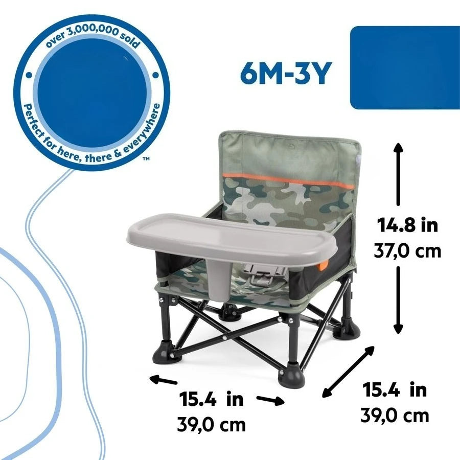 Ford Bronco Pop N Sit Portable Booster Chair, Floor Seat, Indoor Outdoor Use, Compact Fold, Camo Print, 6 Mos 3 Yrs