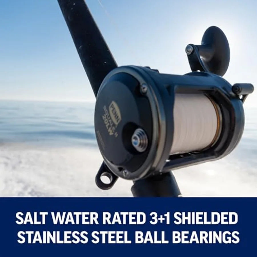 Squall II Level Wind Conventional Reel and Fishing Rod Combo Black Gold for Saltwater Fishing HeavyDuty Construction with