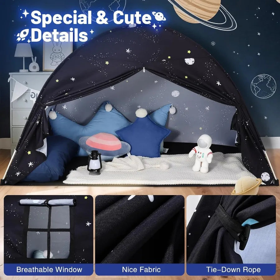 Large Teepee Tent for Indoor Play Tent with Star Lights in Black Galaxy - Soft Canopy Bed for Toddler Girls Boys Playroom Gift