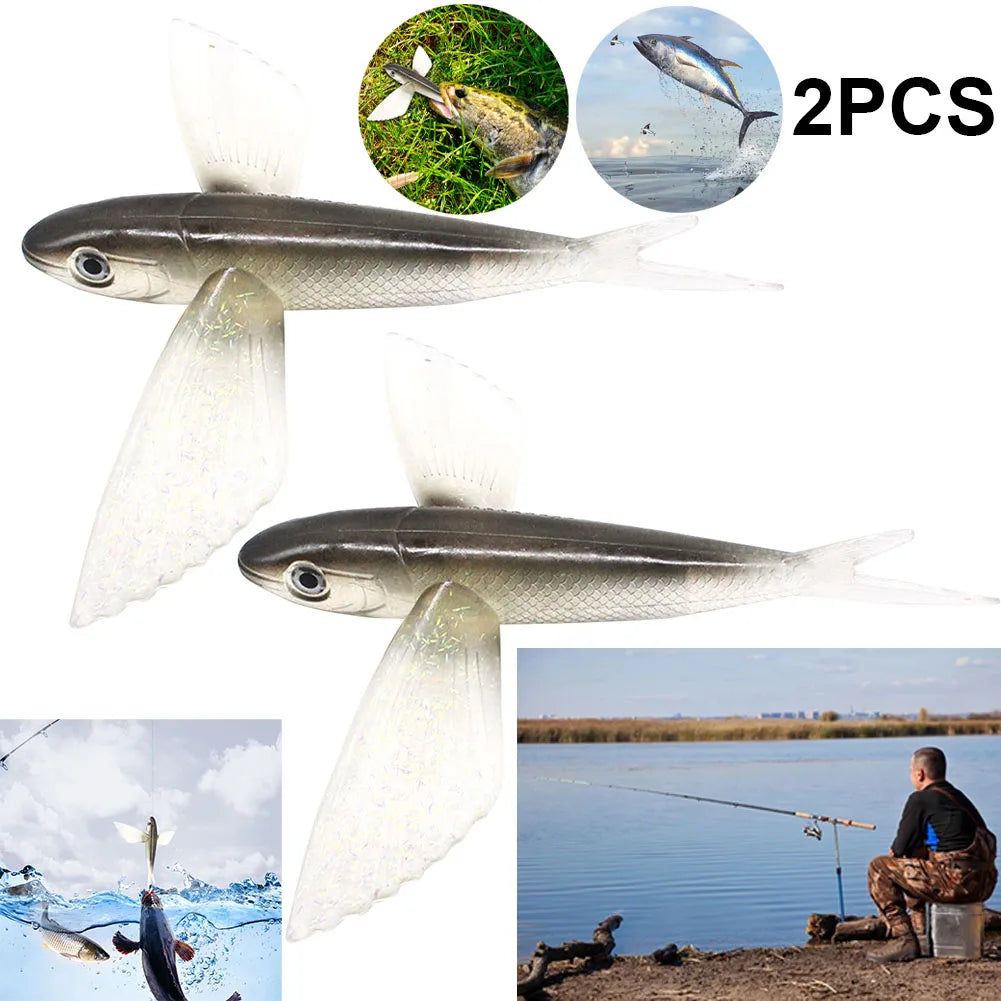 2Pcs 21cm 124g Bionic Flying Fish Fishing Lures Artificial Soft Bait (Black)