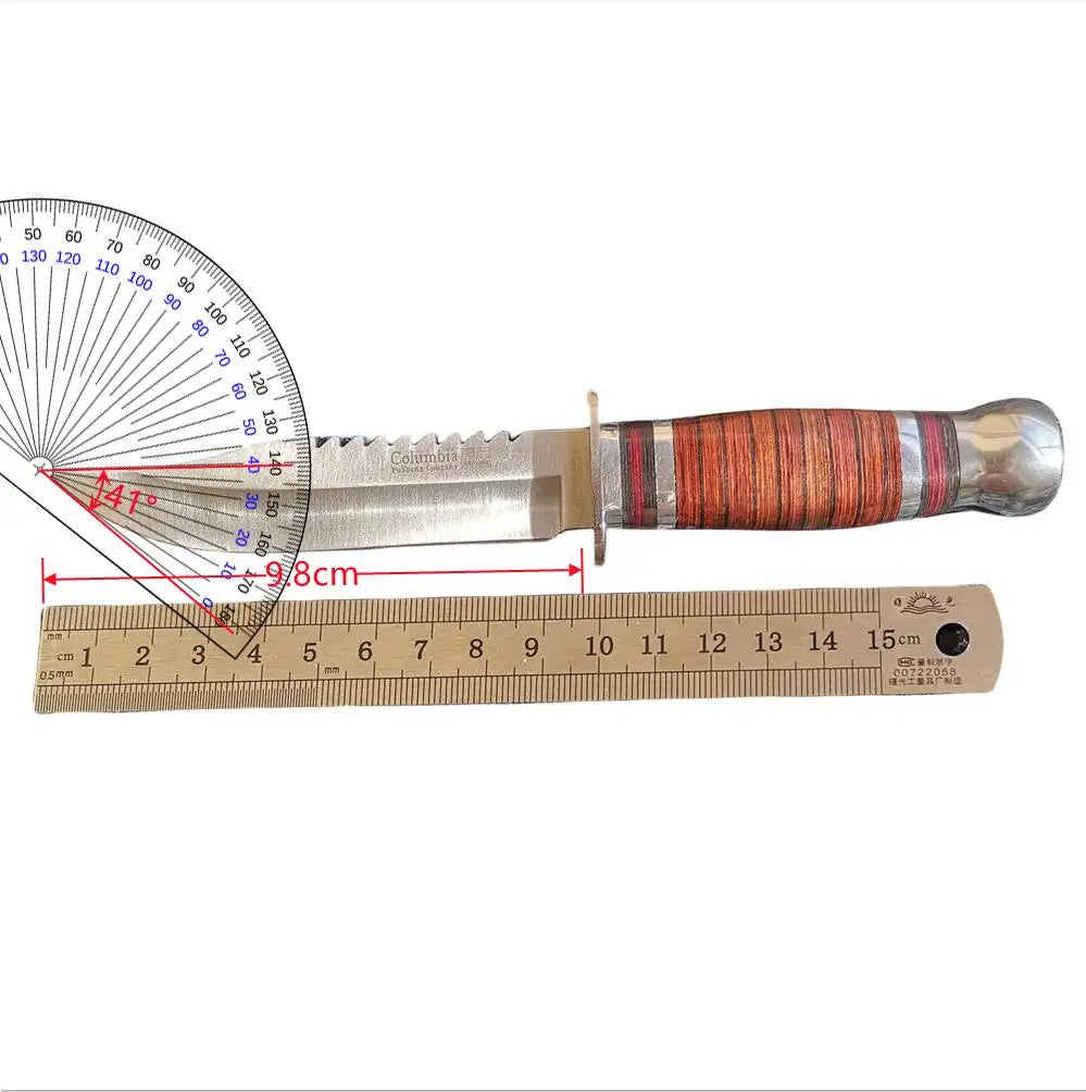 High-Quality 8CR15Mov Steel Blade Hunting Knife with Wooden Handle - Sharp and Reliable Straight Knife with Oxford Cloth Cover