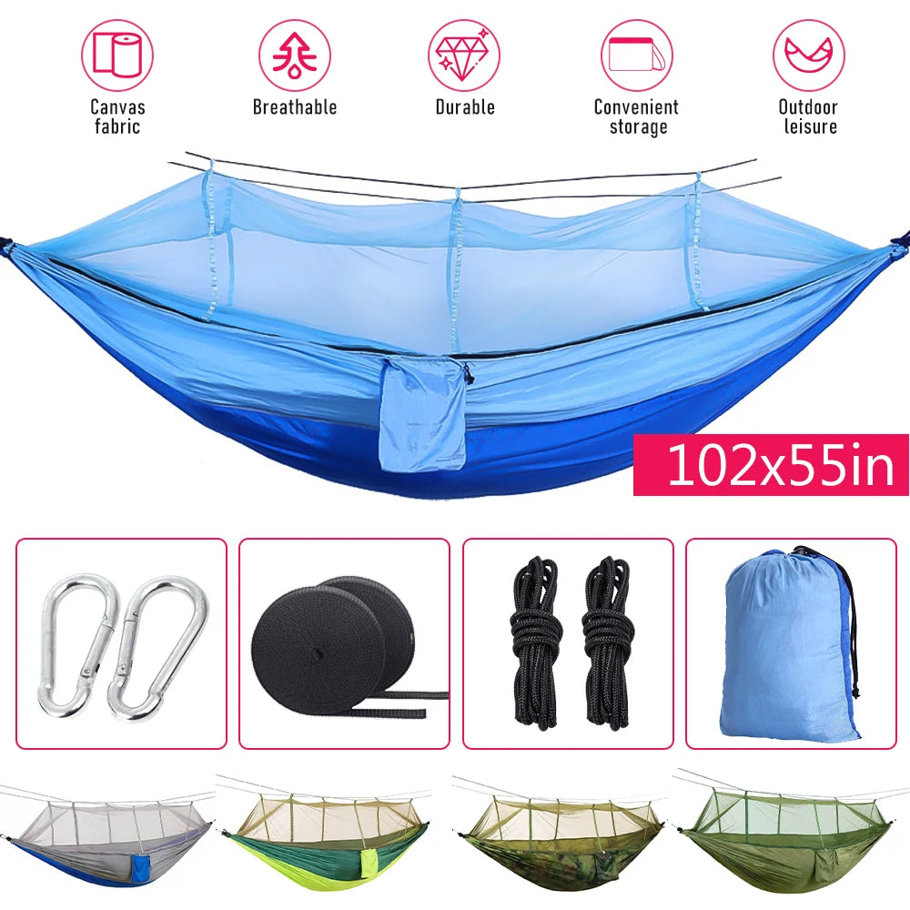 Camping Hammock with Mosquito Net Hanging Sleeping Tent Portable Hammock 260*140cm Outdoor Travel Tourist Nature Hike