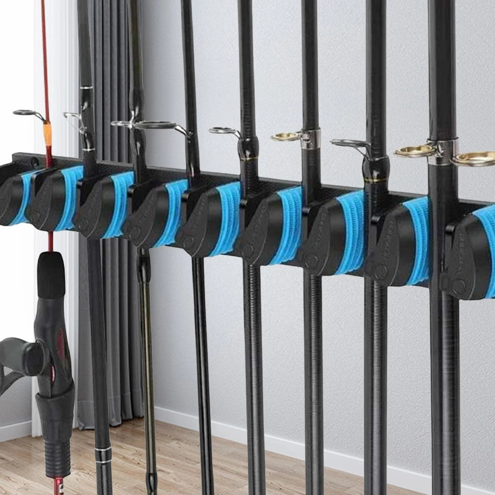 Wall Mounted Fishing Pole Holder Vertical and Horizontal Fishing Rod Storage Hanging Bracket Display Hanger for Storing 9 Rods