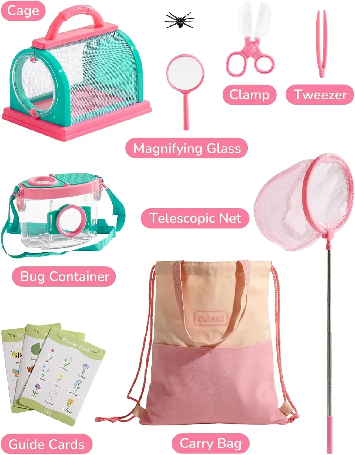 Robotime explorer Kit Bug Catcher Kit with Costume Kit Pink Outdoor Exploration Set for Camping Montessroi Toy for Kids WRP28