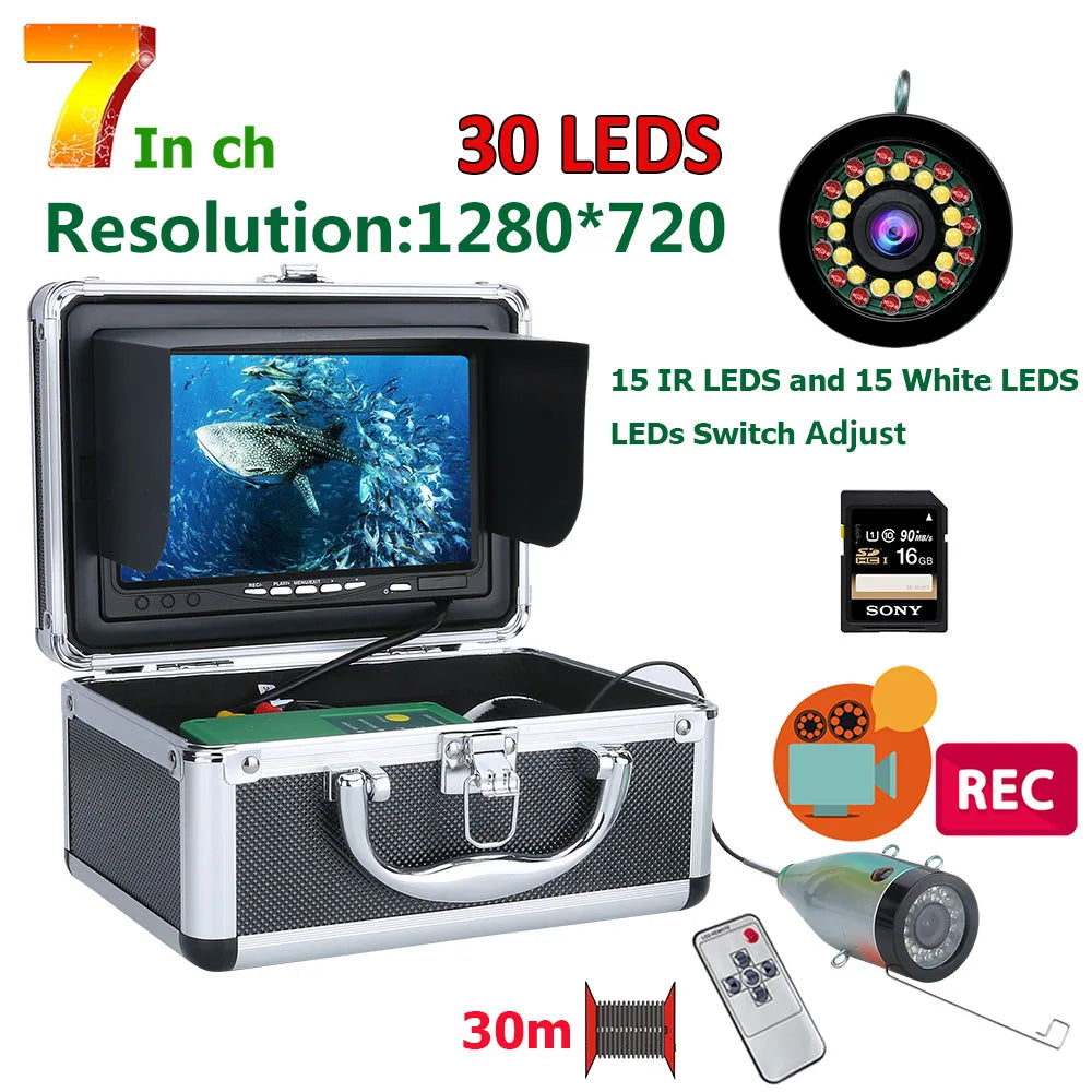 15M/30M Underwater Fishing Camera With 7inch 15pcs White LEDs +15pcs Infrared Lamp HD1080P Camera Fishfinder For Ice Sea Fishing