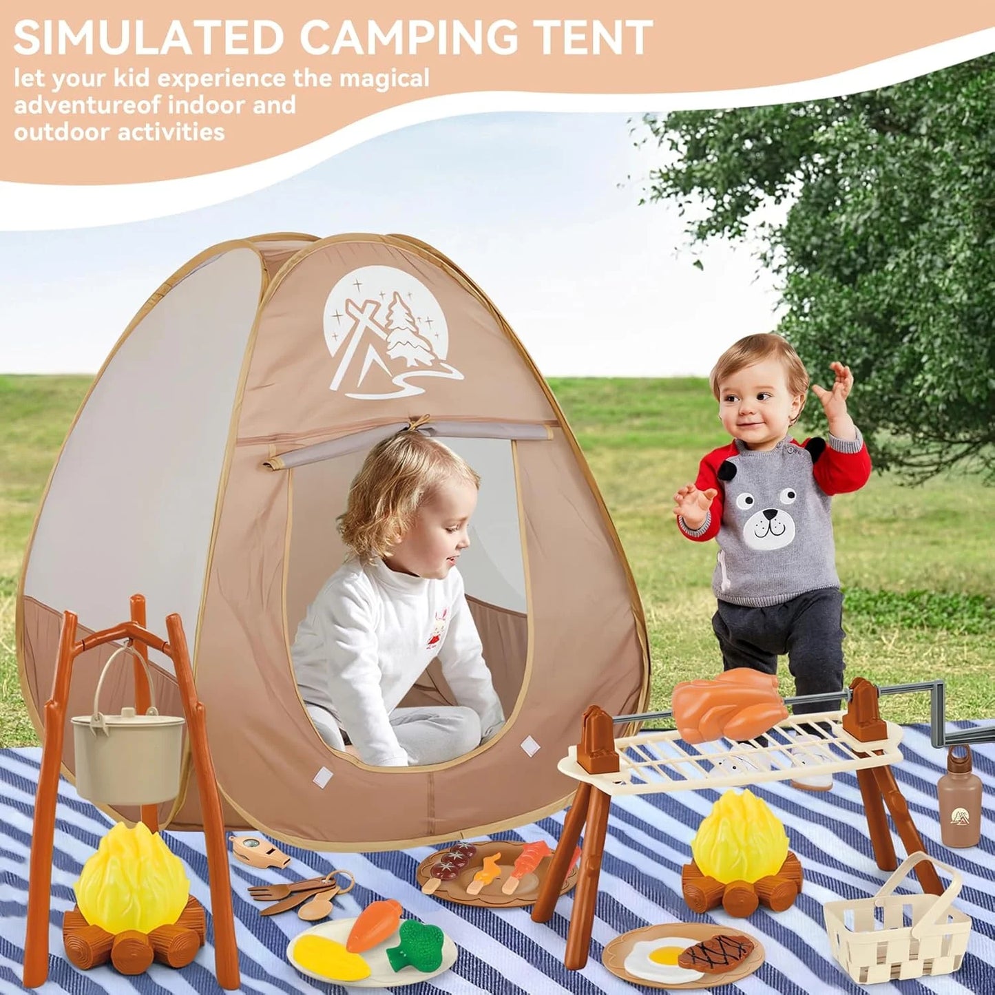 Kids Camping Set with Pop Up Tent - Lightweight Waterproof Kids Camping Toys Kit for Baby Boys Girls Toddlers Children Christmas