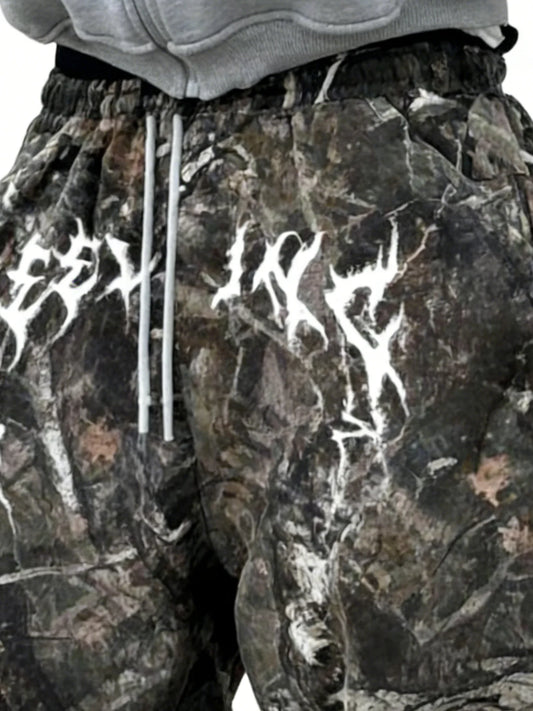 Jungle camo print canvas hip-hop style men's jogger pants casual pants