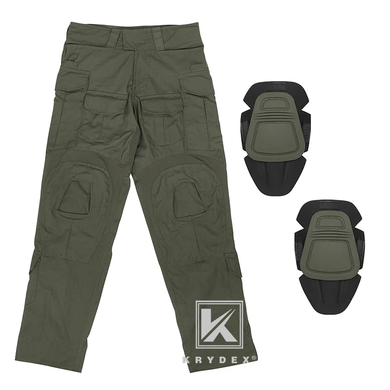 KRYDEX Combat Trousers Ranger Green Tactical Uniform Pants With Knee Pad For Outdoor Hunting Hiking