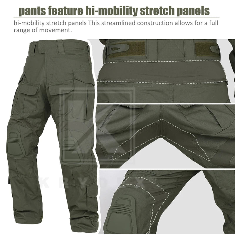 KRYDEX Combat Trousers Ranger Green Tactical Uniform Pants With Knee Pad For Outdoor Hunting Hiking