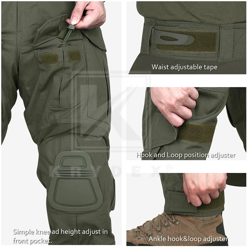 KRYDEX Combat Trousers Ranger Green Tactical Uniform Pants With Knee Pad For Outdoor Hunting Hiking