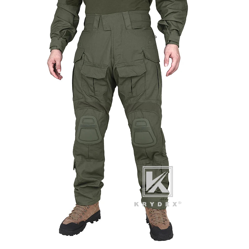 KRYDEX Combat Trousers Ranger Green Tactical Uniform Pants With Knee Pad For Outdoor Hunting Hiking