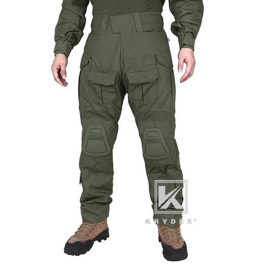 KRYDEX Combat Trousers Ranger Green Tactical Uniform Pants With Knee Pad For Outdoor Hunting Hiking