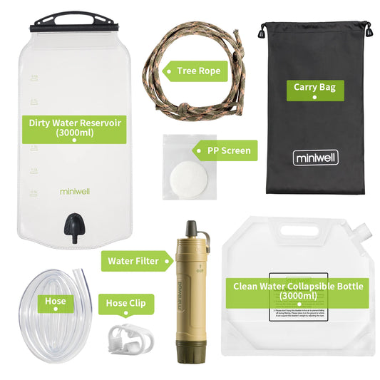 Miniwell Portable Survival Outdoor Water Filter for Camping, Hiking, Emergency