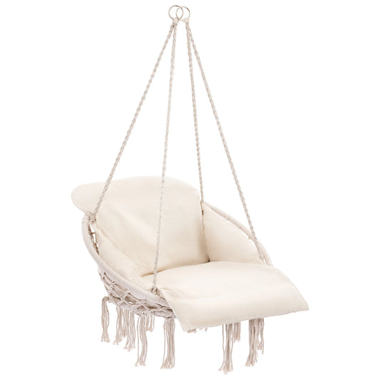 JHK 31in Hammock Hanging Chair with Oversized Padded Cushion Cotton Rope Swing Chair with Tassels 330 lb Capacity Outdoor