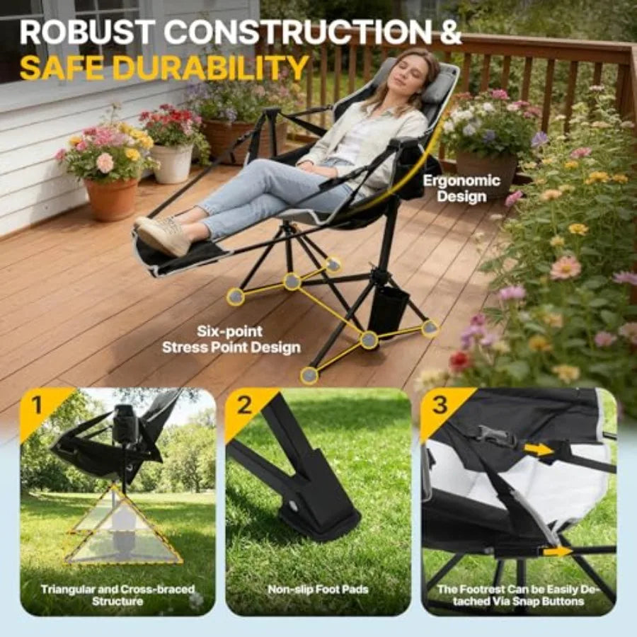 Heavy Duty Hammock Camping Chair with Footrest Swinging Portable Folding Outdoor Rocker for Adults 500lbs Oversized Foldable Ch