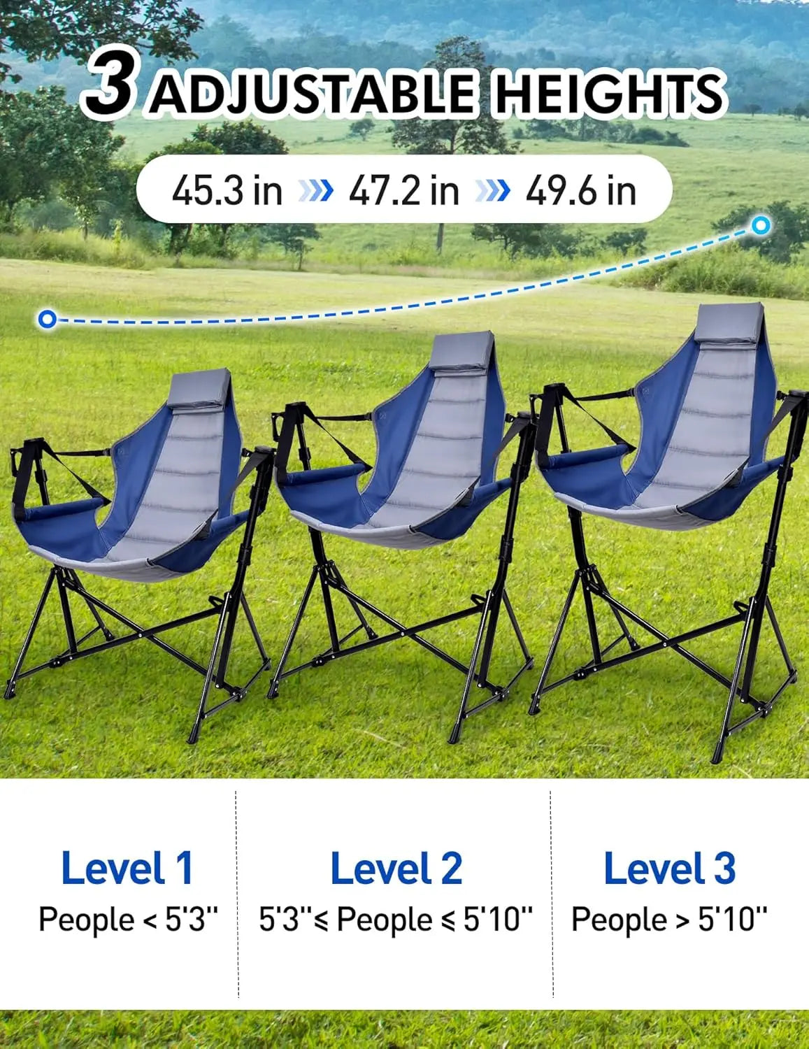 Portable Hammock Camping Chair with Adjustable Backrest, Headrest, Padded Seat, Cup Holder - Supports 450 LBS