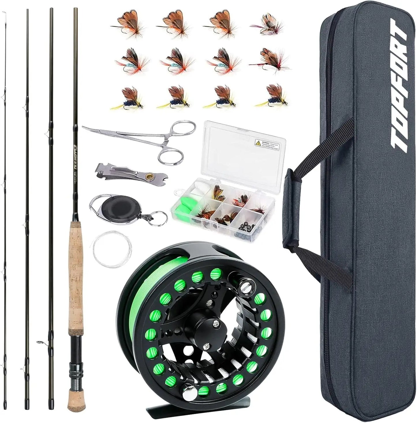 Lightweight 4-Piece Graphite Fly Fishing Rod & Reel Combo Starter Kit with Portable Bag