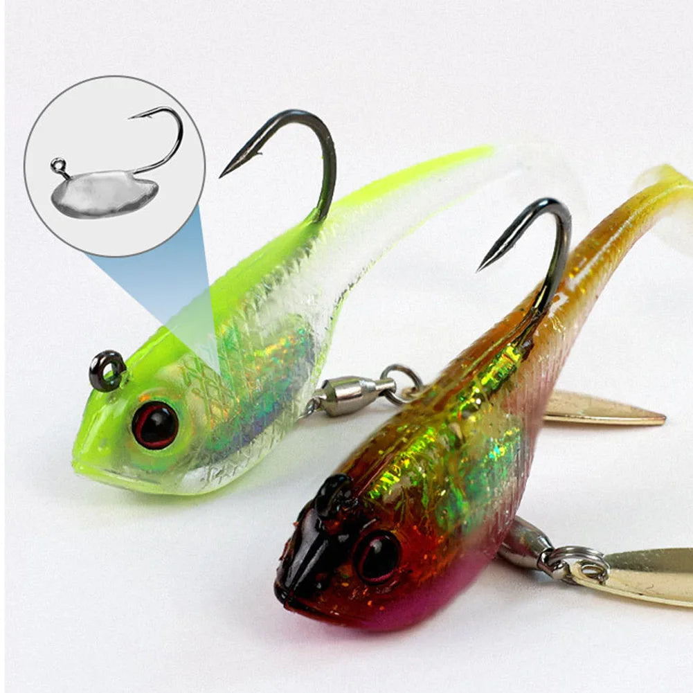 6pcs Spin Spoon Sequins Soft Fishing Lures Jig Head Artificial Baits Soft Baits for Trout Bass Shad