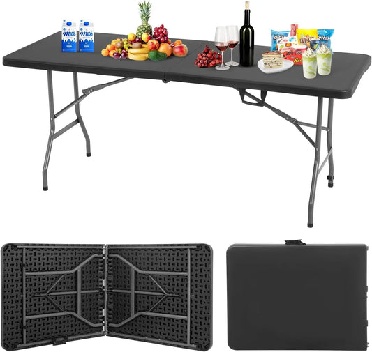 6 FT Folding Camping Table, Portable Square Height Dining Table for Picnics, Parties, and Outdoor Use in Black