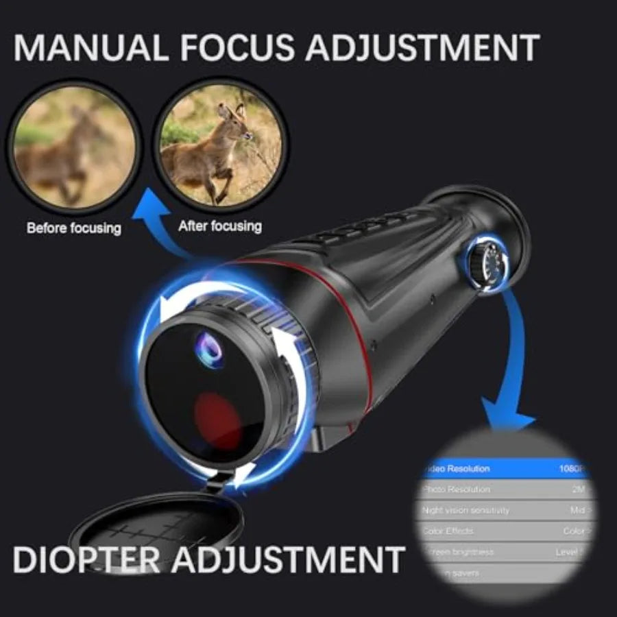 4K Digital Night Vision Monocular with Infrared Illuminator and Video Recording Manual Focus and Diopter Black for Hunting and