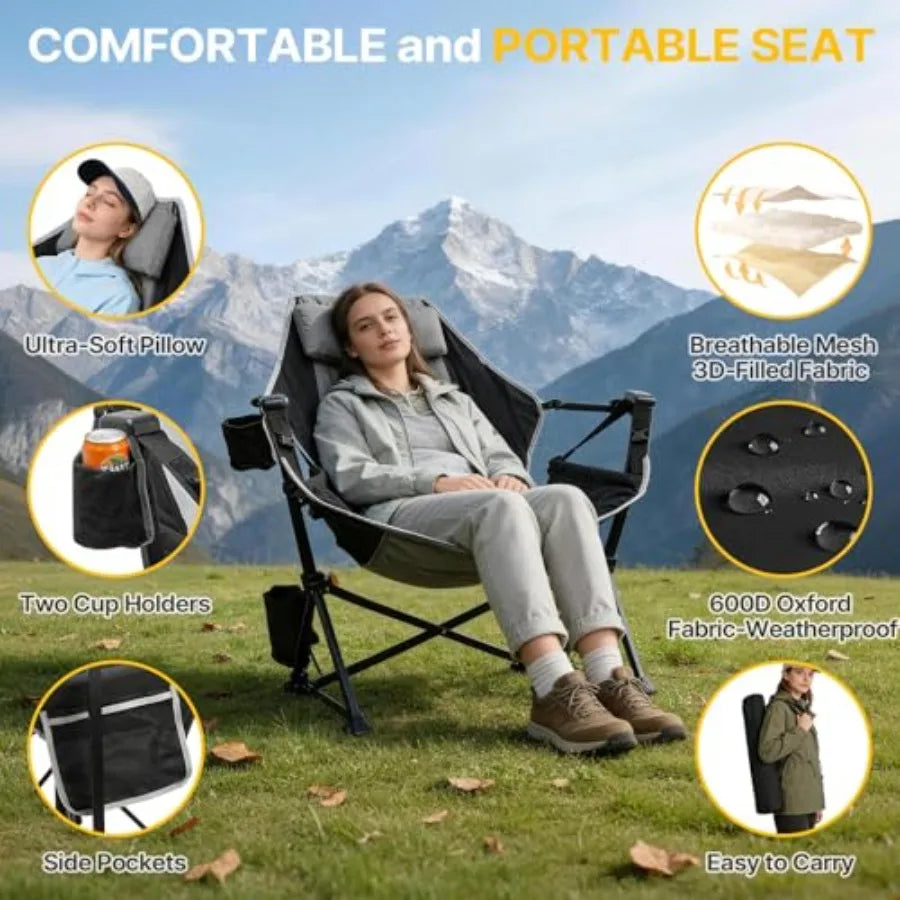 Heavy Duty Hammock Camping Chair with Footrest Swinging Portable Folding Outdoor Rocker for Adults 500lbs Oversized Foldable Ch