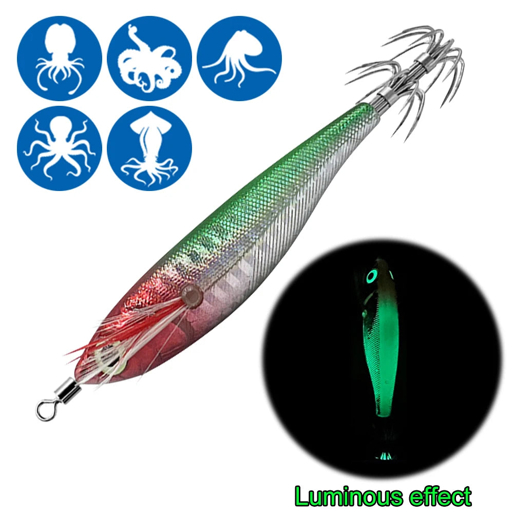 Luminous Fishing Lure Horizontal Artificial Squid Hook 100mm 9g Wood Shrimp Cuttlefish Hard Bait for Cuttlefish Sea Fishing