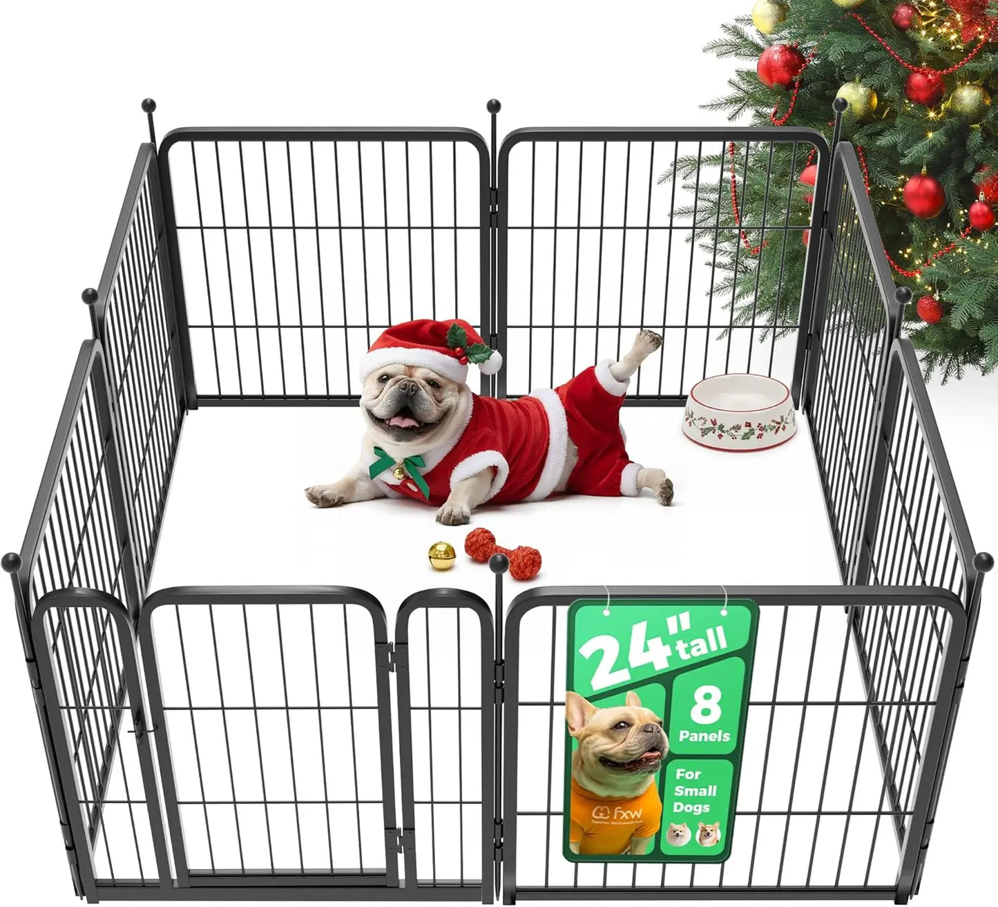 Rollick Unleashed Dog Playpen for Indoor, Yard, RV Camping, 24 inch 8 Panels for Small and Puppy Dogs, Black│Patented