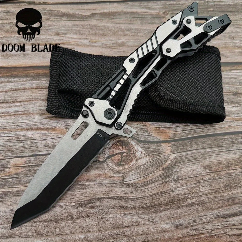 Steel Samurai EDC Folding Knife - 3.35" 8CR15MOV Blade, 5.1oz Ultra-Lightweight Tactical Design, Skeletonized Grip (8.35" Total)
