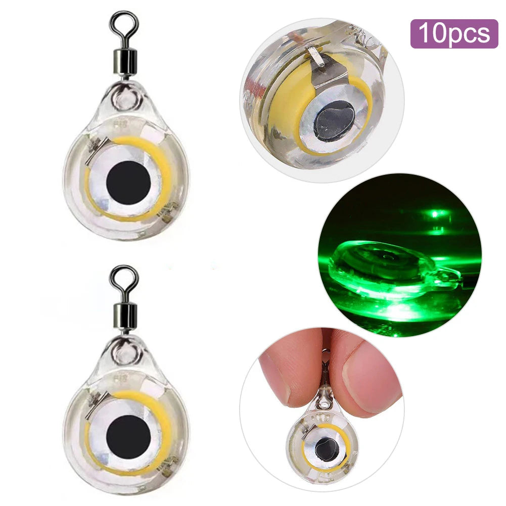 10Pcs Underwater Night Light Lure Mini Eye Shape Fish Light Lure Battery Powered Fish Lures Attractant for Seawater Freshwater