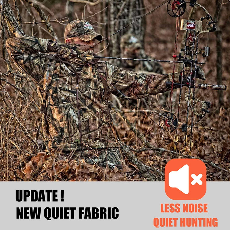 Men's Quiet Softshell Camouflage Hunting Jacket Water-Resistant Camo Tactical Jacke Men Fleece Outdoor Fising Hiking Hooded Coat