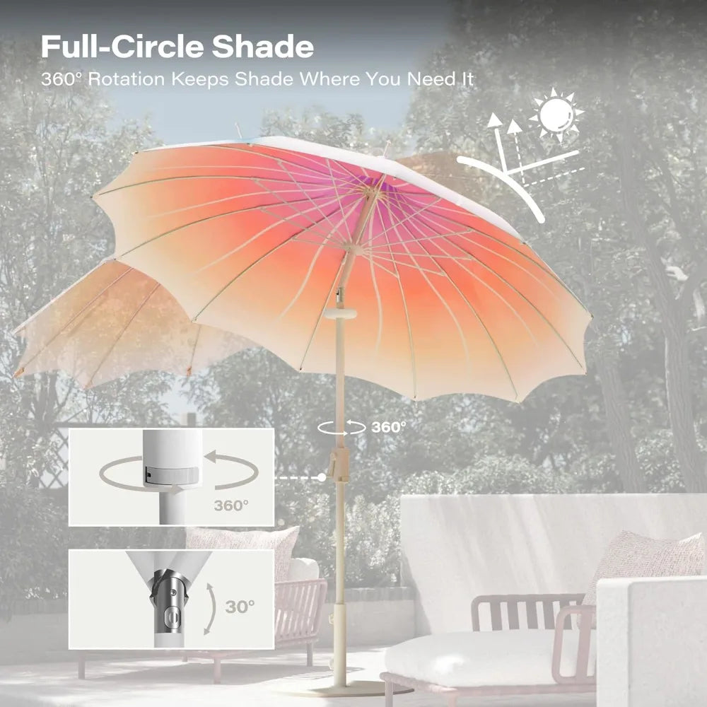 9ft Outdoor Pagoda Patio Umbrella with Lights, Patio Table Market Umbrella with Petal Design Canopy, 360° Rotation, Customized