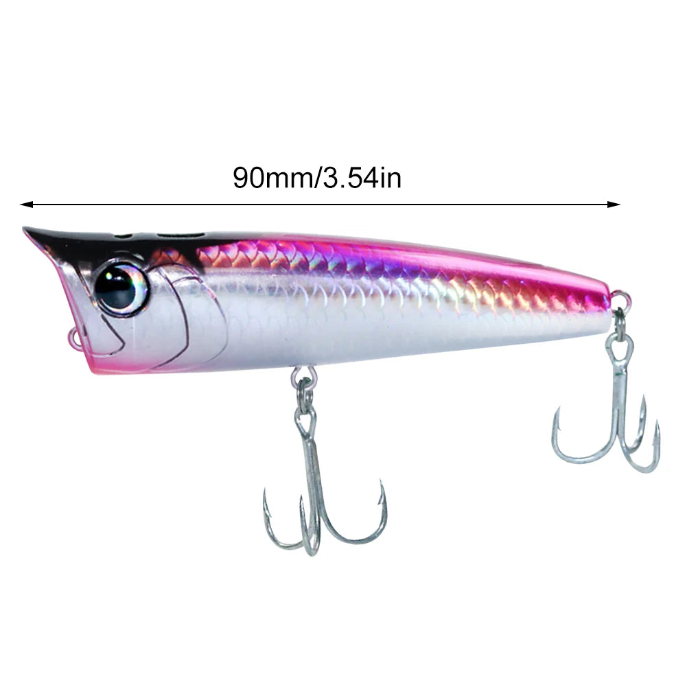 Popper Fishing Lure with Hook Floating Fishing Lure 3D Eyes Artificial Wobbler Swimbait for Freshwater Saltwater Surface Fishing