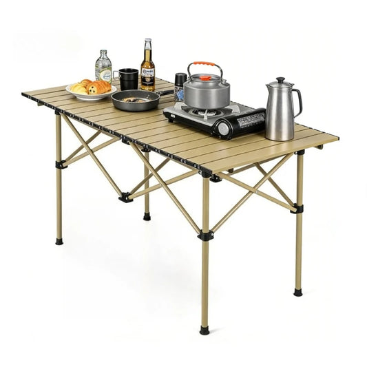 Foldable roll up Camping Table, Lightweight and Portable Compact Metal Camping Table, Suitable for Outdoor barbecues and picnics