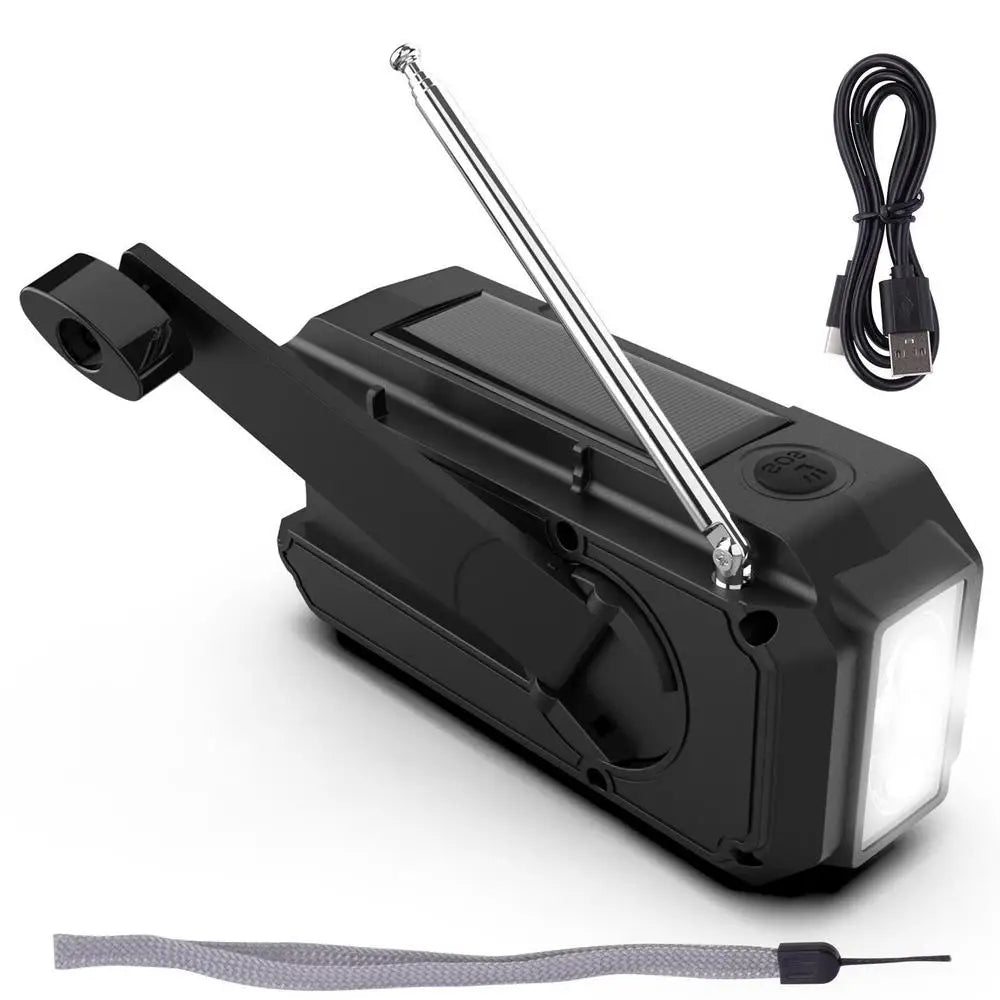 Wind Up Radio USB Rechargeable Solar Powered Radio Mobile Charging FM Radio LED Flashlight Camping Hand-Cranked Lighting Radio