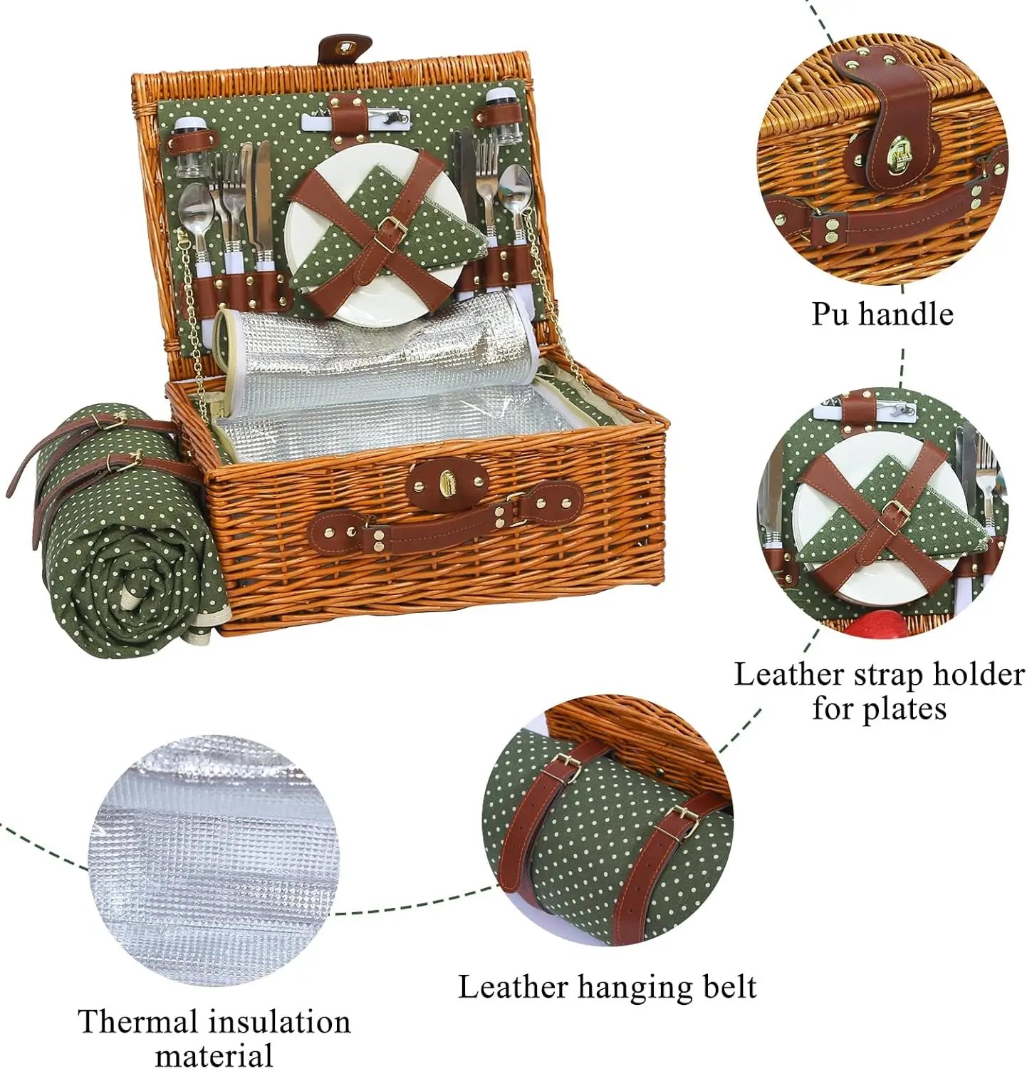 4-Person Picnic Basket with Waterproof Blanket & Insulated Cooler, Ideal for Camping, Outdoors, and Gifts