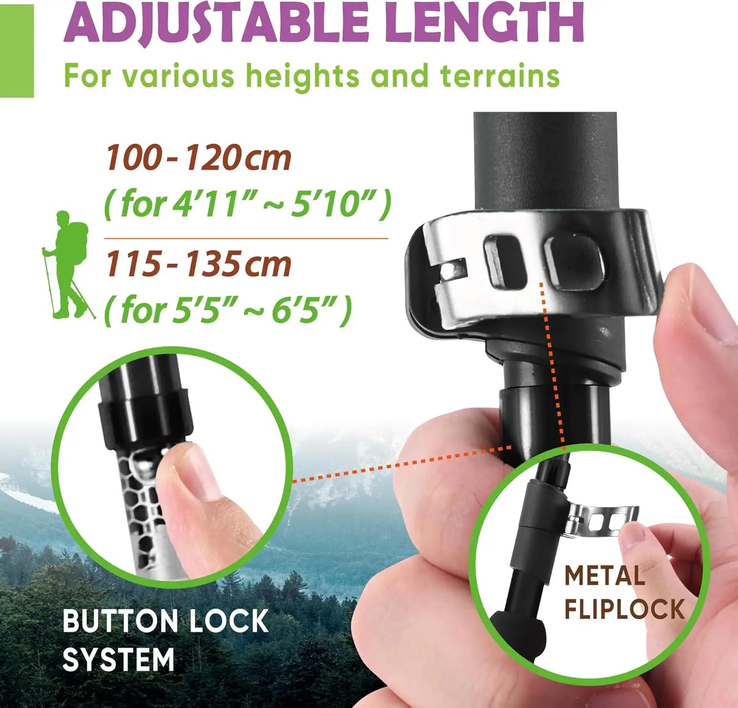 Collapsible Hiking Poles for Seniors, Women & Men - 2pc Set with Balance Support
