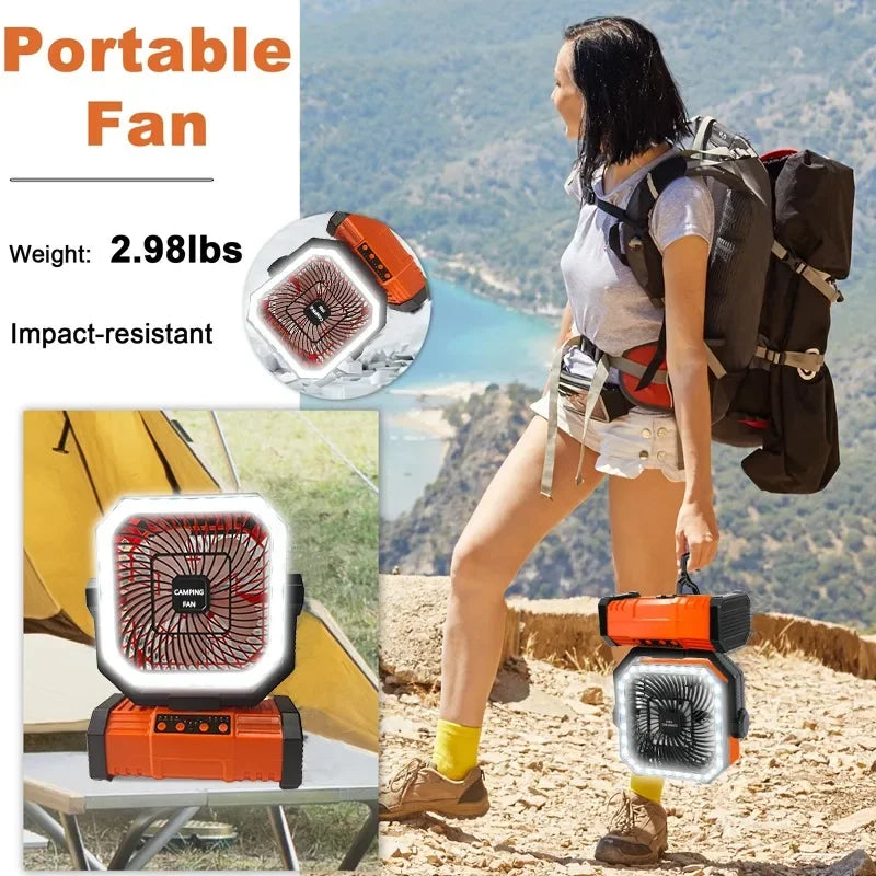 Portable Rechargeable Fan Camping Fan 20000mAh Tent Fan with Remote/LED Light/Hanging Hook for Camping Outdoor