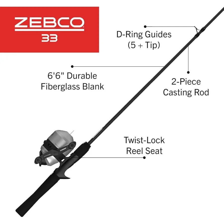 6 Foot 2 Piece Fiberglass Fishing Rod and Zebco 33 Spincast Reel Combo with EVA Handle for Enhanced Comfort and Precision Casting