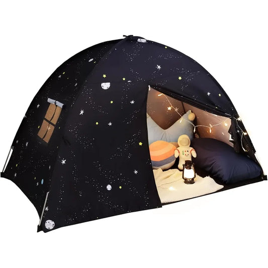 Large Teepee Tent for Indoor Play Tent with Star Lights in Black Galaxy - Soft Canopy Bed for Toddler Girls Boys Playroom Gift
